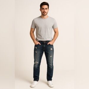 Affliction Los Angeles Dark‎ Blue Denim Distressed Blake Jeans Sz. 34